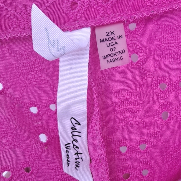 NY Collection 2X Pink Cold-Shoulder Eyelet Top -Cooling Fabric! - Picture 2 of 8